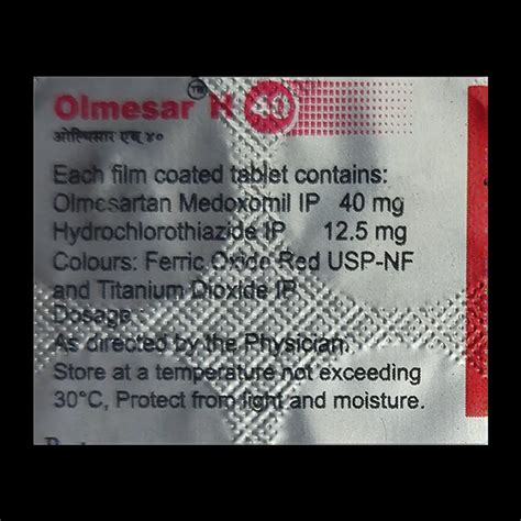 OLMESAR H 40MG TABLET 15'S : View Price, Combination and Alternatives ...