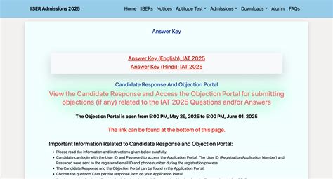 IISER IAT answer key 2025 objection window opens at iiseradmission.in ...