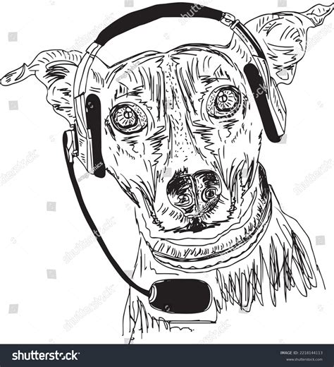 Pet Dog Wearing Headphones While Listening Stock Vector (Royalty Free ...