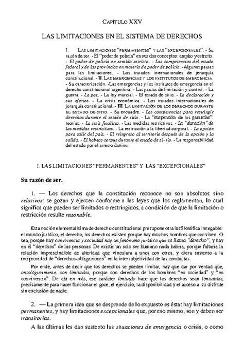 Bidart XXV a Xxviii - derecho constitucional comentado - CAPÍTULO XXV LAS LIMITACIONES EN EL ...