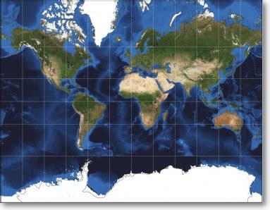 Mercator projection. Directions are