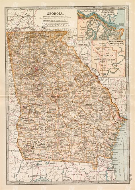 Georgia State Map with Counties, Railroads, Rivers, and Atlantic ...