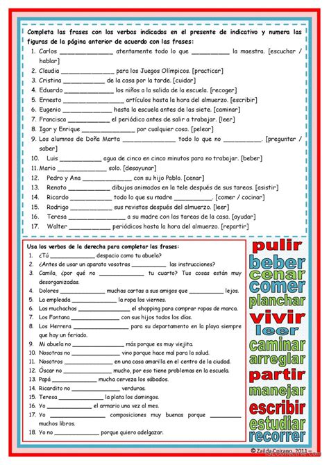 Ejercicios Sobre El Presente De Indicativo Verbos Regulares E Irregulares