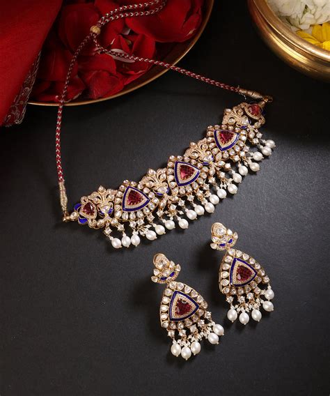 Polki Kundan Handmade Necklace in Silver with Gold Plating – WeaverStory