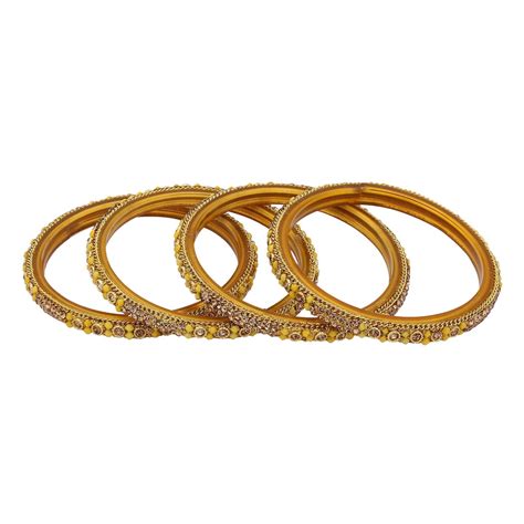 Sukriti Handcrafted Glossy Zircon Crystal Glass Yellow Bangles for Wom ...