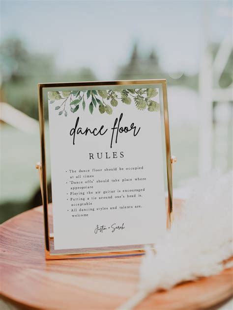 Dance Floor Rules Sign | Wedding Dance Floor Sign, Greenery, Editable ...