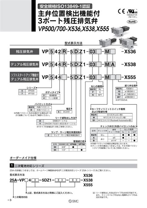 VP542-5DZ1-03-M-X536 | 主弁位置検出機能付 3ポート残圧排気弁 VP500/VP700-X536・X538・X555 ...
