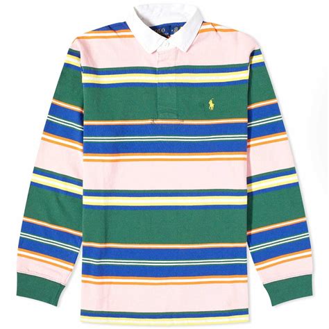 Polo Ralph Lauren Men's Stripe Rugby Shirt in Carmel Pink Multi Polo ...