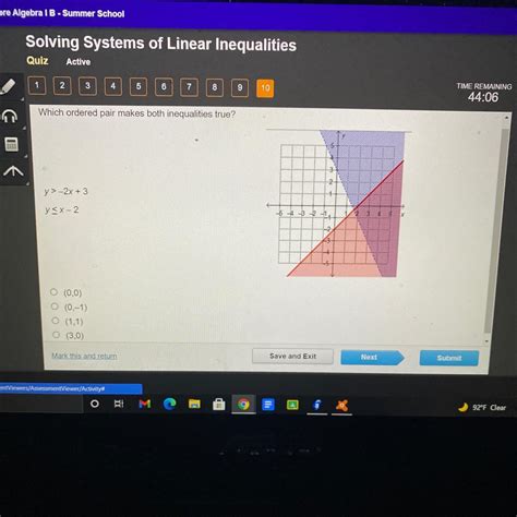 Which ordered pair makes both inequalities true? AN 3 NO y> -2x + 3 Ysx ...
