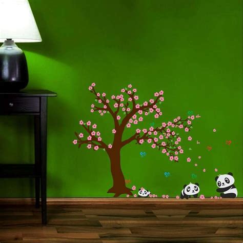 décor nirmal 85 cm Pandas and cherry blossom tree wall sticker for ...