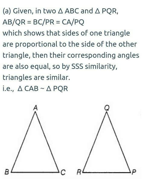 [Best Answer] if two triangles ABC and PQR, AB/QR = BC/PR = CA/PQ,then ...