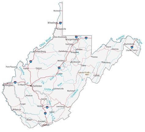 Map of West Virginia - Cities and Roads - GIS Geography