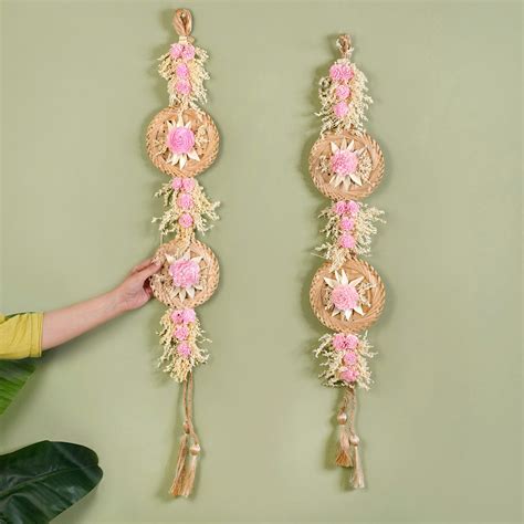 Organic Dried Grass Wall Hanging Light Pink Set Of 2 Online - Premium ...
