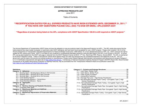Approved products list from the Arizona Department of Transportation ...