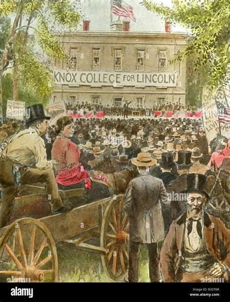 Circa 1900 hand-tinted image, the Lincoln-Douglas debate in Galesburg ...