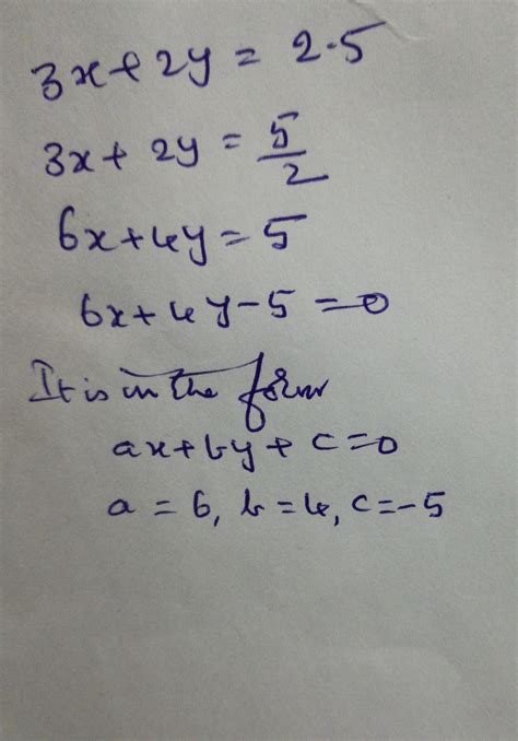 Express the equation 3x+2y=2.5 in standard form and indicate the value ...