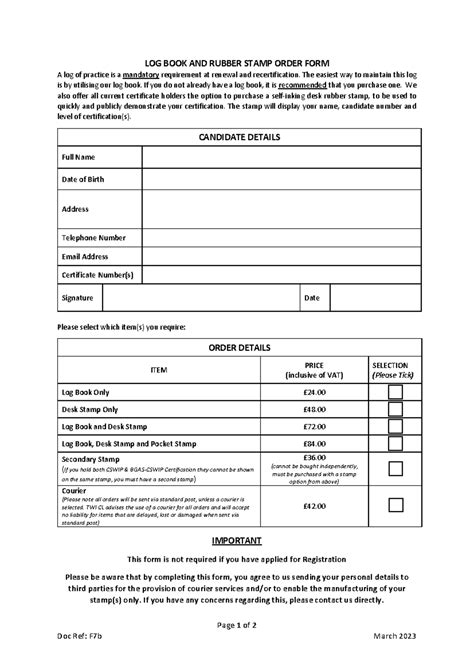Bgas cswip log book and stamp order form website 2023 - Page 1 of 2 Doc ...