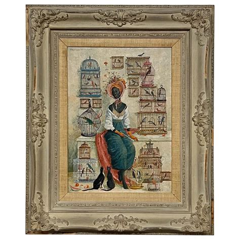 Surrealist Lady with Birds Painting by Thurman Nicholson For Sale at ...