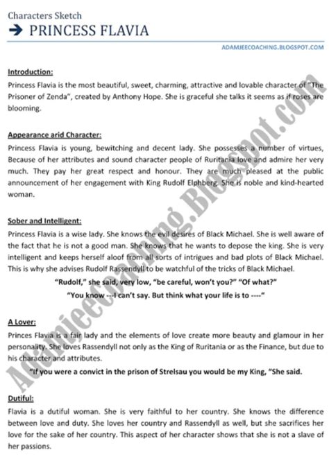 write character sketch of princess flavia - Brainly.in