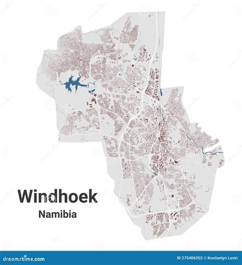 Windhoek Map, Capital City of Namibia. Municipal Administrative Area Map with Buildings, Rivers ...