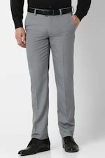 Buy Men Grey Textured Slim Fit Trousers Online - 39829234 | Van Heusen