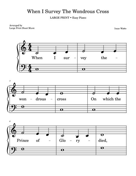 When I Survey The Wondrous Cross • LARGE PRINT • Easy Piano Solo (arr ...