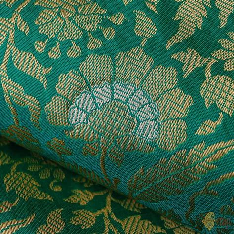 Teal Green Pure Katan Silk Banarasi Handloom Fabric - Tilfi