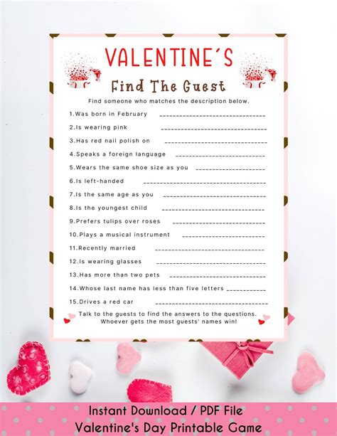 Valentine's Find The Guest Game | Fun Valentine's Day Printable Game ...