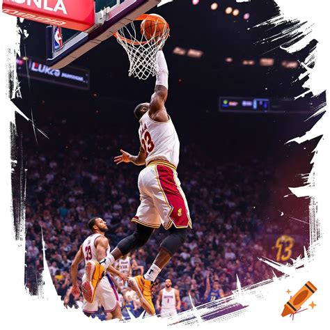 LeBron James dunks on Michael Jordan during a basketball game. on Craiyon