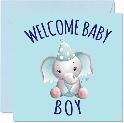 New Baby Boy Congratulations Card - Blue Elephant Design - Welcome to ...
