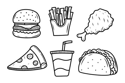 Hand-drawn fast food vector illustration isolated on white background ...