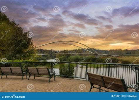 Park Benches at Riverfront Park in Salem Oregon during Sunset Stock ...