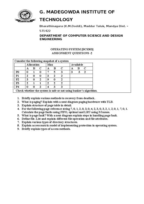 BCS303 Operating Systems Assignment Questions and Solutions - Studocu