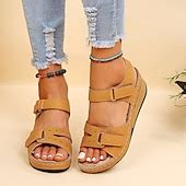 Women's Beige Wedge Sandals - Casual Open-Toe Summer Shoes with ...