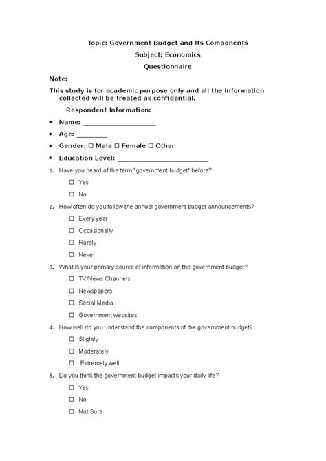 Economics Questionnaire: Understanding Government Budget Components ...