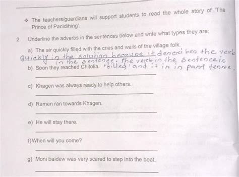 underline the adverbs in the sentences below and write what types they ...