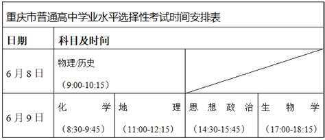 2022年重庆高考时间及科目安排 - 日历网