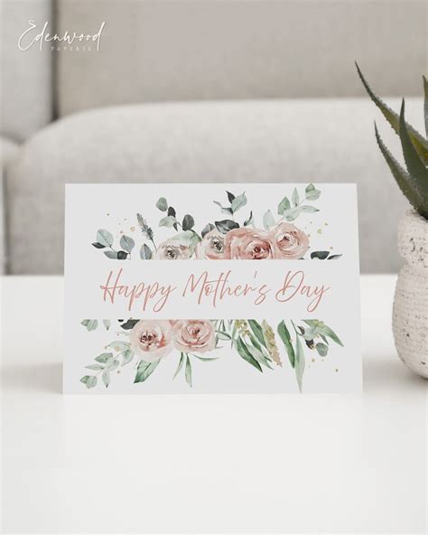 Floral Mother's Day Card Printable, Happy Mother's Day Card Template ...