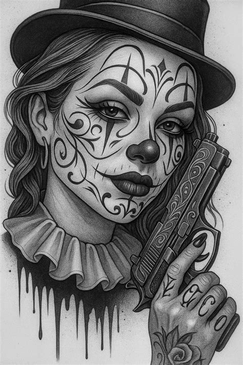 clown girl | Chicano style tattoo, Chicano art tattoos, Dark art tattoo