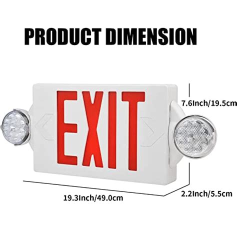 LMLAITE Red LED Exit Sign Emergency Lights with 2 Adjustable Head Lights, Red Letter Emergency ...