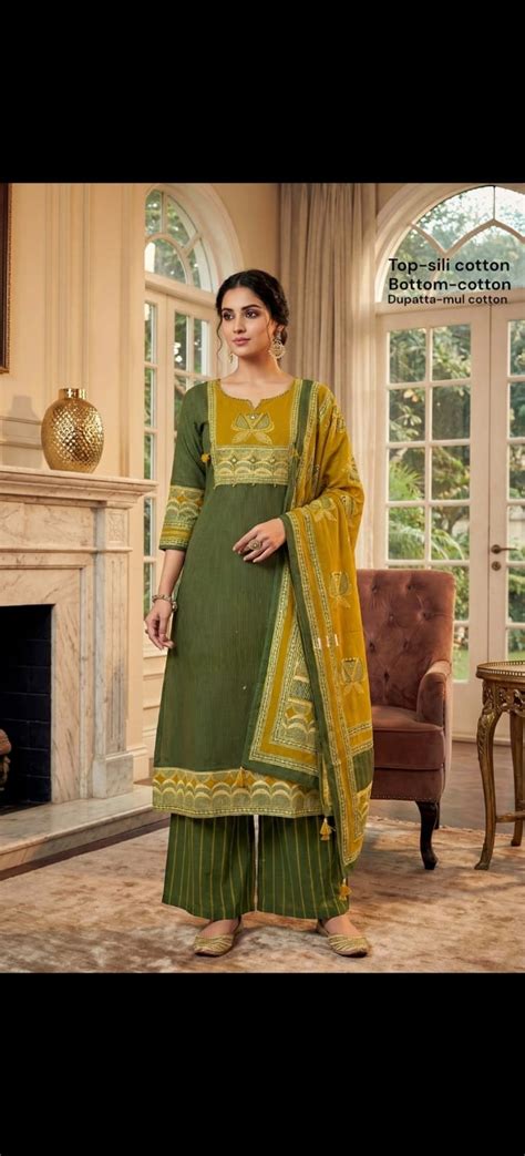 A LINE SIDE CUT PREMIUM COTTON- Mehendi Green – Featherlook - Indian ...
