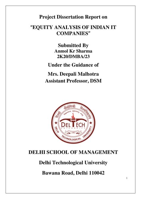 Project Report IT - Project Dissertation Report on “EQUITY ANALYSIS OF ...
