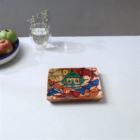 Multicolor Traditional Pattachitra Hand Painted Akashmoni Wooden Tray