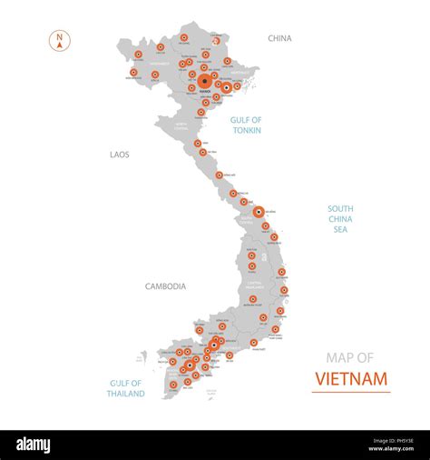 Stylized vector Vietnam map showing big cities, capital Hanoi, administrative divisions Stock ...