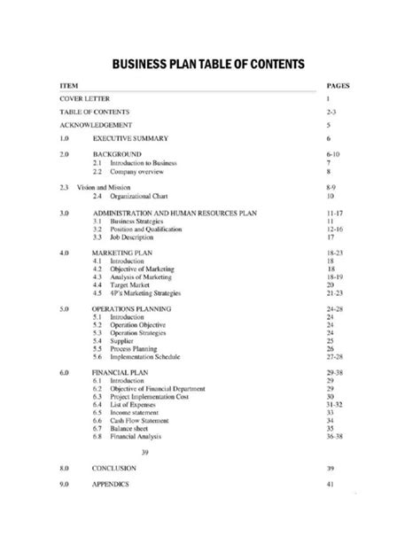 Business Plan Contents Template 的图像结果