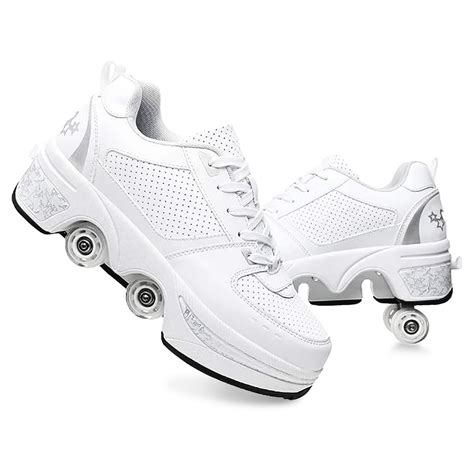 Roller Skate Shoes for Women,Double Row Deform Wheel Roller Skates ...