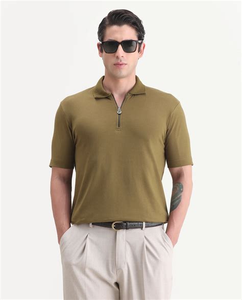 Rare Rabbit Men's Braido Dusky Olive Cotton Blend Fabric Half Sleeve S