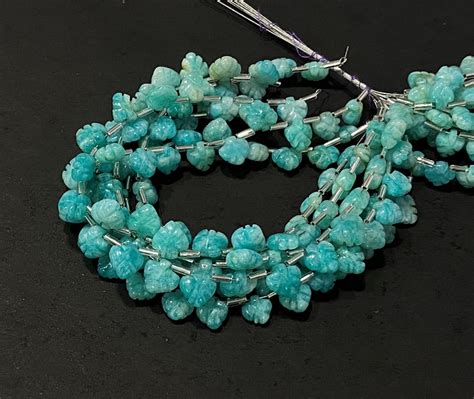 Hand-Carved Amazonite Maple Leaf Beads for Jewelry Making