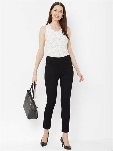 Buy Women Black Mid-Rise Super Straight Crop Fit Jeans | Kraus Jeans