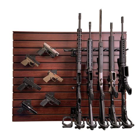 Hold Up Displays Walnut Gun Wall Bundle for 6 Rifles and 6 Pistols HD1 ...